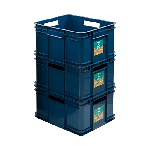 PAFEN 3x Euro Stapelbox Bruno Eco Blau Grün Euro-Box Stapelkasten 28L Transport Eurobehälter, Blau