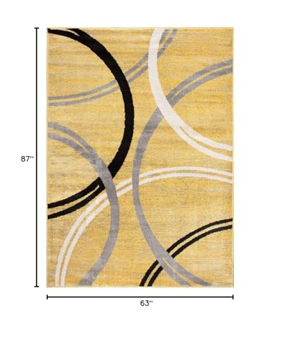 Rugshop Modern Wavy Circles Design Area Rug 5'3" x 7'3" Yellow