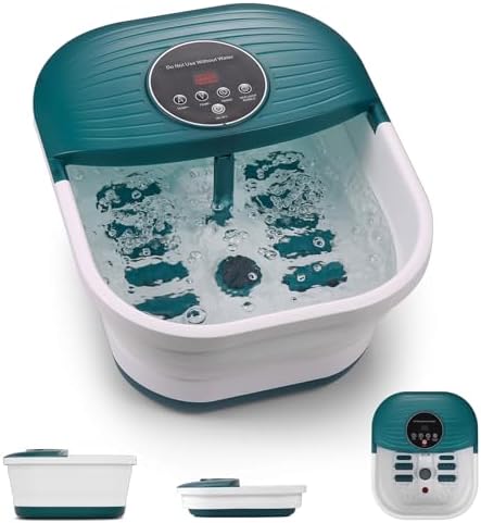 CURECURE Collapsible Foot Spa Bath Massager with Heat, Bubble and Timer, 95-118℉ Adjustable Temperature Fast Heating with Pedicure Stone and Massage Rollers for Feet Stress Relief at Home