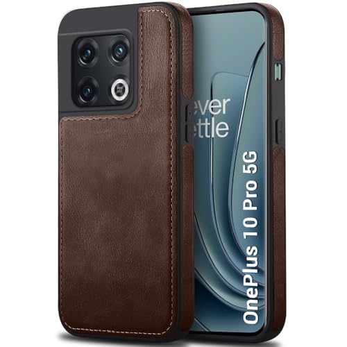 Image of TheGiftKart Genuine Leather Finish Back Cover Case for OnePlus 10 Pro 5G | Shockproof Design | Raised Edges for Camera & Screen Protection | Stunning Minimalist Design Back Case Cover (Brown)