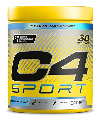 C4 Sport - Suplemento en polvo para preentrenamiento - Frambuesa azul | Bebida energética para antes de entrenar | 135 mg de cafeína + beta alanina + creatina | 30 raciones