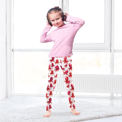 Girls Leggings Size 4T Cartoon Octopus Red Soft Stretchy Pants Breathable Girl Clothes for Workout Dance4