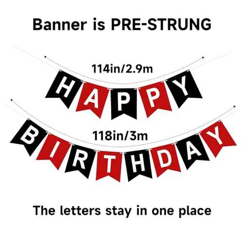 Image of Happy Birthday Banner Party Banner NO DIY Birthday Sign Black and Red