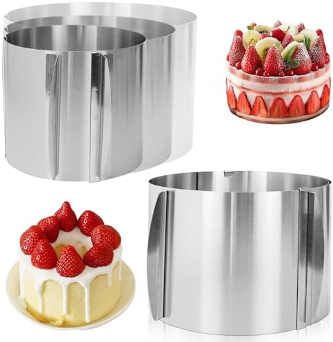 2 Pcs Adjustable Cake Mold Ring Cake Mold 15 cm High 6 to12 Inches Adjustable Stainless Steel Cake Ring with Scaling for Mousse Baking Dessert Making