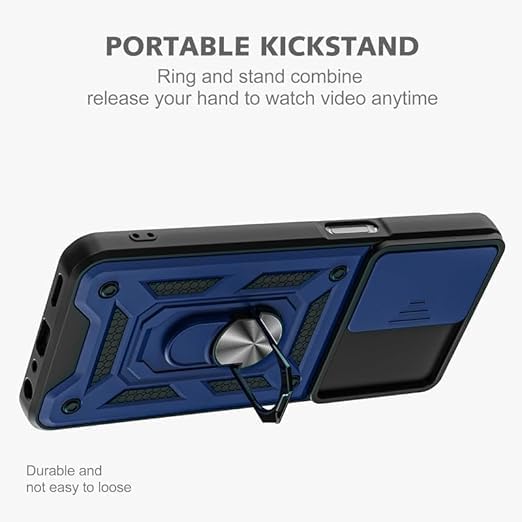 Image of SPAZY CASE Motorola Edge 60 5g Back Cover | Heavy Duty Hybrid Case with 360 Degree Rotating Finger Ring Holder + Slider Shutter Camera Protection Case for Motorola Edge 60 5g - Blue
