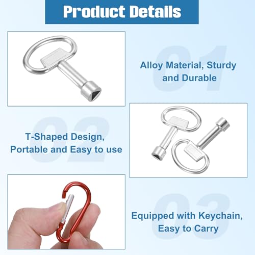 QUARKZMAN 2 Stück Dreikantschlüssel Mülltonne Silber Metall Dreikantschlüssel mit Hellblau Schlüsselanhänger Set Dreieck Schlüssel für Wasser- und Stromzähler Mülleimer (Große & Kleine)