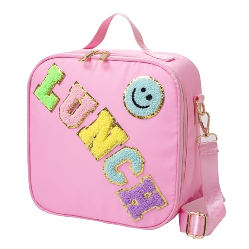 Lunch Box for Women Girl Large Insulated Lunch Bag, Kids Lunch Bag Personalized Preppy Lunch Box for Girls Adults with Adjustable Shoulder LunchBag for Girls School Travel Picnic (Pink)