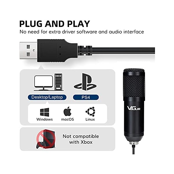 VeGue USB Mikrofon Set 192kHz/24Bit Plug&Play Computer Nierencharakteristik Podcast Kondensatormikrofon mit… – Bild 4