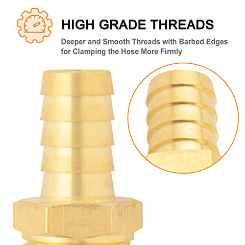 Sungator 6 Pcs Brass Hose Barb Fittings, 1/2" Barb To 1/2" Npt Male Threaded End Barbed Hose Fittings, Hose Connector Adapter With Sealing Tape And Hose Clamps #TOP2