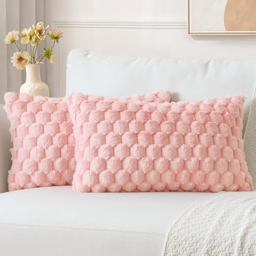 Sungeek Lot de 2 Housse de Coussin 30x50 cm en Fausse Fourrure Duveteux, Housse Coussins Peluche Doux Taies d'oreiller en Velours Décoratives pour Lit Canapé...