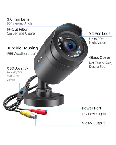 Image of ZOSI 2.0MP FHD 1080p Security Camera Outdoor /Indoor (Hybrid 4-in-1 HD-CVI /TVI /AHD /960H Analog CVBS),24PCS LEDs,80ft Night Vision,Weatherproof Surveillance CCTV Bullet Camera