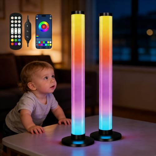 WRQIOO 2 tubos de luz sensorial, tubo de 42 cm, luces LED para habitación sensorial, tubo LED de 360° S ensory que cambia de color con control remoto y aplicación, más de 1000 modos de iluminación en