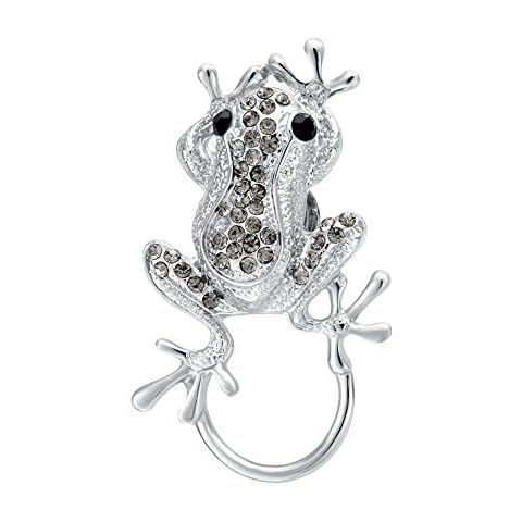 SENFAI 3 Colors Frog Magnetic Clip Holder Magnetic Eyeglass Holder Brooch Jewelry (Silver + Green) (Grey, rhodium-plated-base-metal) Cover