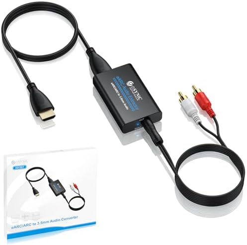 eSynic eARC/ARC to RCA & 3.5MM Audio Extractor[Only Work With HDTV ARC/eARC Interface]192KHZ ARC to RCA Adapter From HDTV to 3.5MM Headphone & L/R Stereo Audio System[No Optical/No Dolby-Only for PCM]