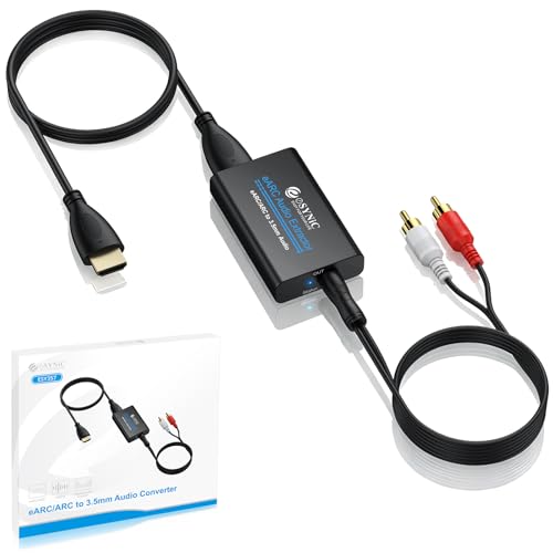 eSynic Professional eARC/ARC Audio Extractor-Plug & Play-Ultra Long 7ft Cable-Portable 192KHZ ARC to RCA & 3.5MM Aux Adapter- USB Power-from HDTV ARC/eARC to 3.5MM Headphone & L/R Stereo Audio System