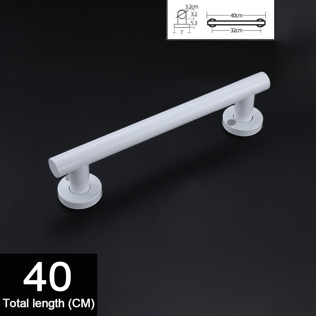 NZPOST Barra cilíndrica para baño de acero inoxidable 304 de color negro, antideslizante, mango de ducha recto con pintura al horno, para personas mayores y discapacidades menstruales, color blanco