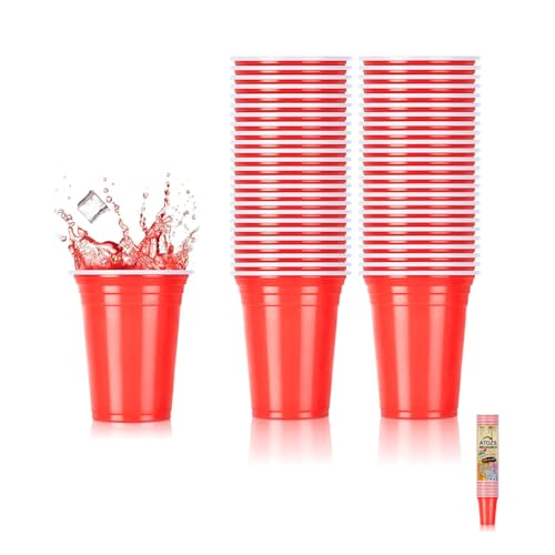 ATOZS 16 oz Red Reusable Plastic Cups (50 Pack) Heavy Duty Drinking Cups for Cold Drinks Juice Iced Coffee & Desserts Durable Washable Party Cups for BBQ Picnic Birthday & Events
