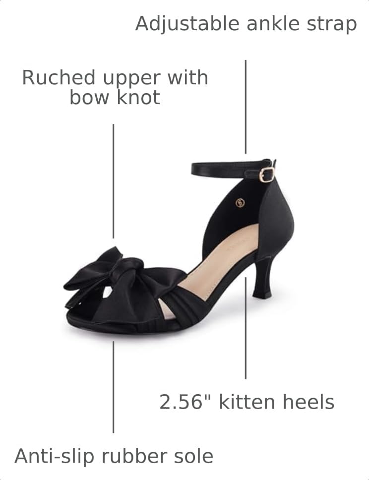 Image of Coutgo Women's Kitten Heels Bow Low Heel Sandals Open Toe Ankle Strap Party Wedding Dress Shoes