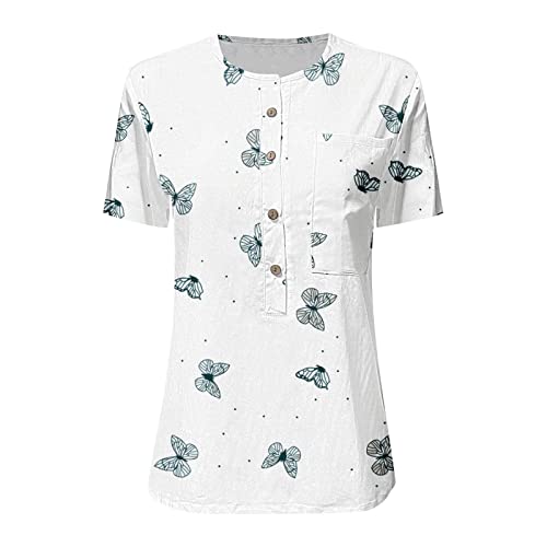 ORT Camiseta feminina com estampa de girassol e manga curta e flores fofas, Azul, XXG