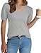 LOMON Womens Blouses Trendy Puff Short Sleeve Knit Grey Sweaters Dressy V Neck Work Blouse Business Casual Outfits 2026 Spring Summer Fashion Tops (Grey,L)
