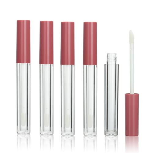 COSIDEA 5pcs Empty Round 1.5ml slim Pink lip gloss tubes with wand mini small size lipgloss tube containers for refill lip oil