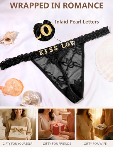 Image of Sexy Underwear for Women Lace Panties Sexy Thong with Funny Rhinestone Letters for Couple Gifts