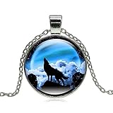 Exquisite or stylish: fashion BUYAO Halskette Anhänger Fashion Wolf Moon Pendant Necklace Glass Bullet Silver Statement Chain Necklace Female Jewelry,K