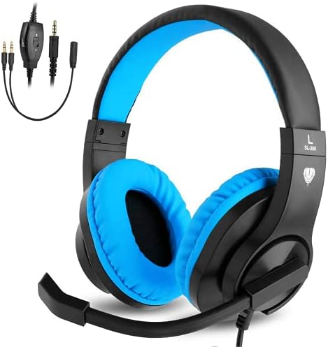 BlueFire Gaming Headset Bass Stereo Over-Ear Gaming Headphones, Kids Headphones with Microphone for Study/Online Course, 3.5mm Stereo Gaming Headset for PC Tablet (Blue)