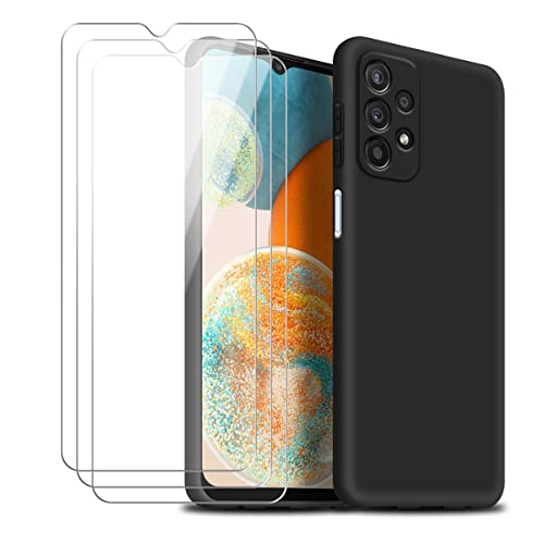Funda para Samsung Galaxy A23 5G con Tres Cristal Templado Protector de Pantalla, Negro Suave Líquido Silicona Protectora Carcasa para Samsung Galaxy A23 5G 6.6" Cover