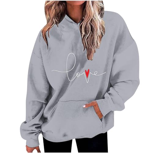My Order Valentines Day Sweatshirts for Women Love Printed Heart Oversiezed Pullover Hoodies Trendy Valentines Gift for Her valentines day tops for women Gray S