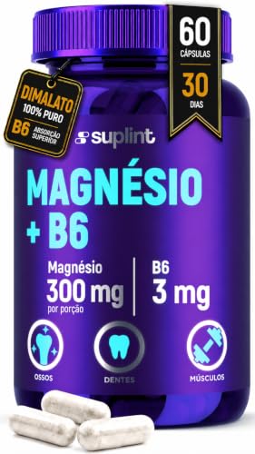 Magnésio Dimalato 1071 mg com Vitamina B6 – Suplemento de Magnésio Vegano | Sem Glúten e Sem OGM – 60 Cápsulas