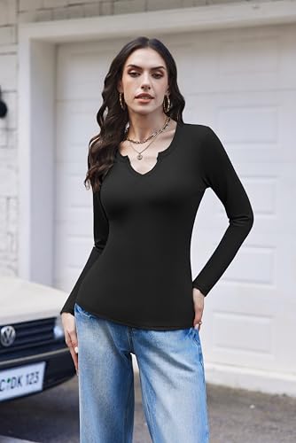 Ekouaer Womens Thermal Long Sleeve Shirts V-Neck Slim Fit Basic Going Out Ribbed Y2K Tops3