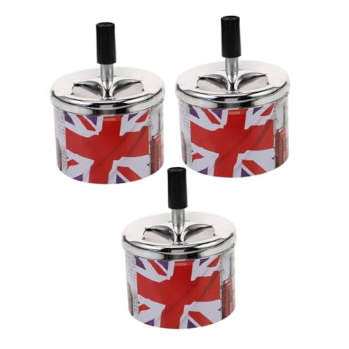 ZUNOXAZ 3piezas Cenicero De Acero Inoxidable con Tapa Giratoria Portátil y Resistente para Uso Interiores y Coche Adorno Funcional con Diseño Automático para Extinción De Cigarrillos