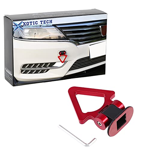 x xotic tech Sport Track Racing Style Tow Hook Triangle Stick On Front Bumper Compatible with Car SUV Truck (Red)
