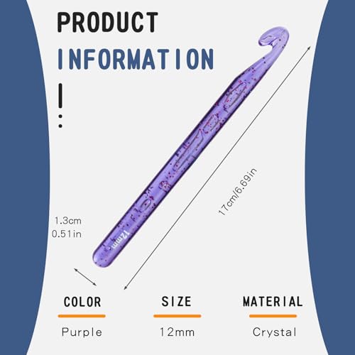 Image of QMNNMA 12 mm Crochet Hook, Large Crochet Hooks for Chunky Yarn-Purple | Big Crochet Hooks, Jumbo Crochet Hooks, Giant Crochet Hook, Ergonomic Knitting Needles Crochet Needle for Beginners