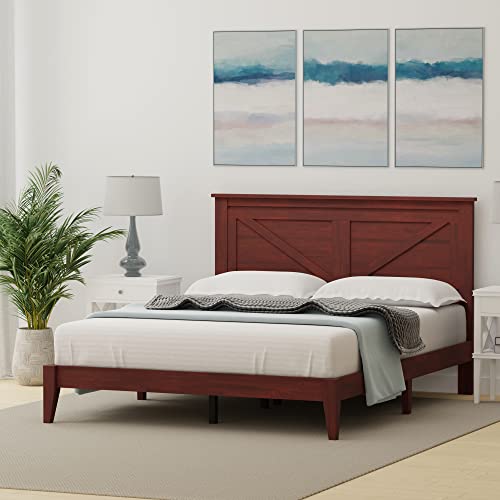 Glenwillow Home Farmhouse Solid Wood Platform Bed In Queen - Classic Cherry #TOP2