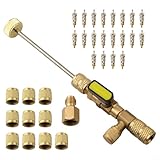 Strumento di rimozione del nucleo della valvola CA per R410A R22 R32 per HVAC, estrattore in rame non depressurizzante con porte da 1/4 e 5/16", kit di riparazione aria condizionata con nucleo valvola