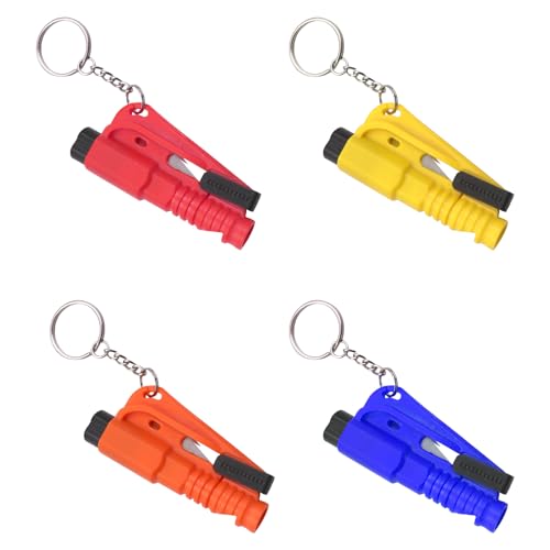 4 Pcs Das Original Notfall-Schlüsselbund-Auto-Fluchtwerkzeug,3-In-1 Rettungswerkzeug,Mit Fensterbrecher Und Gurtschneider,Gurtschneider Notfallhammer,Notfallhammer Auto Mit Gurtschneider,Für Pkw,Busse