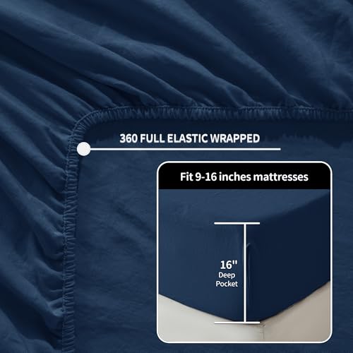 Image of LBRO2M 100% French Pure Linen Sheet Set 4Pcs, 16 inch Deep Pocket Cal King