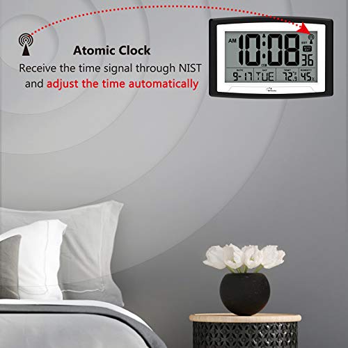 Wallarge Atomic Clock With Indoor Temperature And Humidity, 12.5 Inch Self-Setting Digital Wall Clock Or Desk Clock, Battery Operated Digital Clock Large Display For Seniors thumb #1