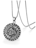PiercingJak Herren Halskette Wikinger Kette mit Edelstahl Helm of awe Anhänger Triple Horn Of Odin Schmuck