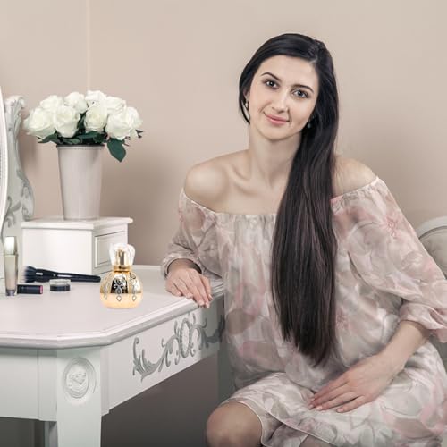 Housoutil Refillable Atomizer Spray Bottles, 50ml Vintage Fine Spray Glass Empty Perfume Bottles, Gold, Random Pattern3