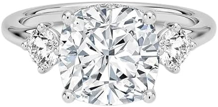 18K Solid White Gold Handmade Engagement Rings 3 CT Cushion Cut Moissanite Diamond Solitaire Wedding/Bridal Ring Set For Womens/Her Propose/Promise