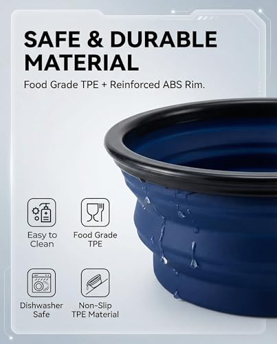 Image of Rest-Eazzzy 2-Pack Collapsible Dog Bowls for Travel - Upgraded TPE Portable Dog Water Bowl with Reinforced Rim - Dishwasher Safe Foldable Feeding Dish for Walking, Hiking, Camping
