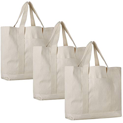 Large Sturdy Canvas Tote Bags - 3 Pack - Heavy Duty Strong Cotton Canvas Bags For Shopping, Beach, Travel And More #TOP9