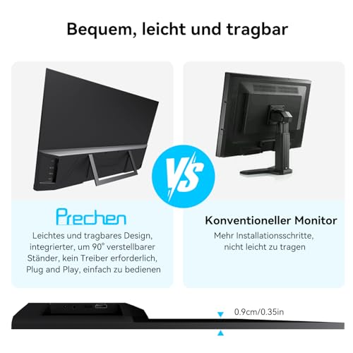 23,8 Großer Portable Touchscreen-Monitor, 100% sRGB VA FHD 1080P, 4000:1 Kontrast, VESA, Lautsprecher, 90° Verstellbarem Ständer, USB-C HDMI, 75Hz Tragbarer Touch Bildschirm für Laptop/PC/Smartphone