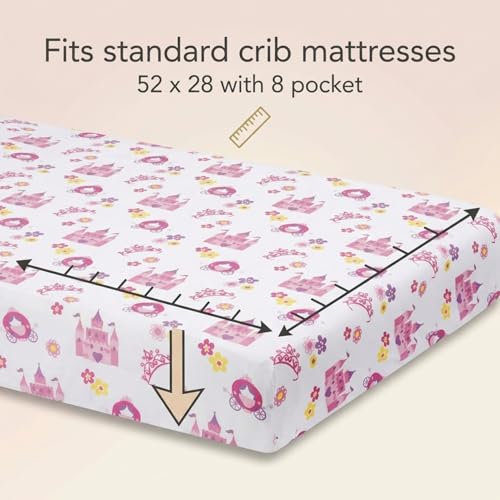 Image of Baby Girl Fitted Crib Sheet Princess Storyland, 100% Soft Breathable Microfiber Baby Sheet, Fits Standard Size Crib Mattress 28in x 52in, Nursery Sheet
