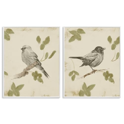 Neutral Bird Scene, 11 x 14 Inch Framed Giclée Print Set