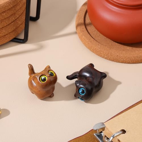 Figurines de gato en madera de sándalo 2 pack miniatura 3
