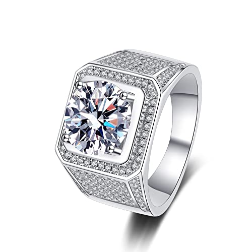Bague moissanite 2ct argent 925 anneau large géométrique mariage fantaisie homme